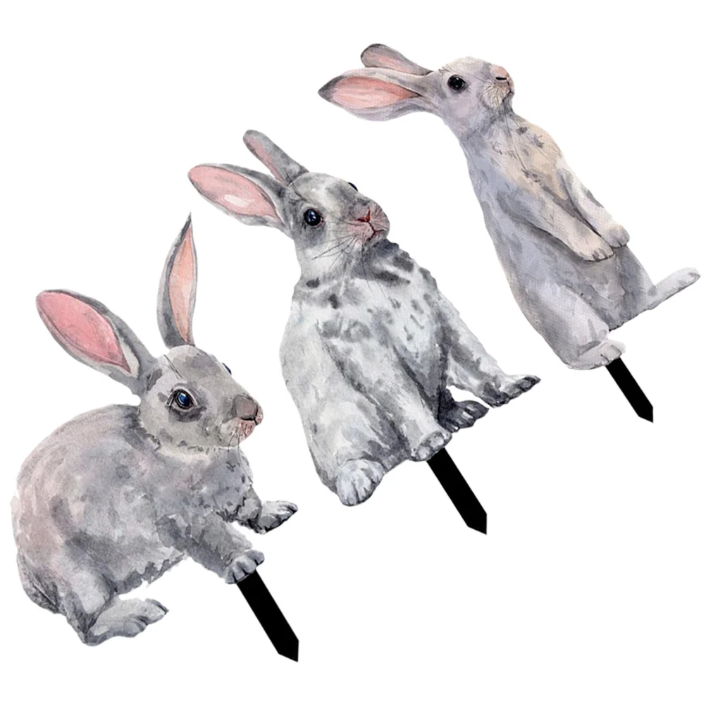 

3Pcs Easter Bunny Yard Signs with Stake Lovely Rabbit Garden Outdoor Sign Party Favor