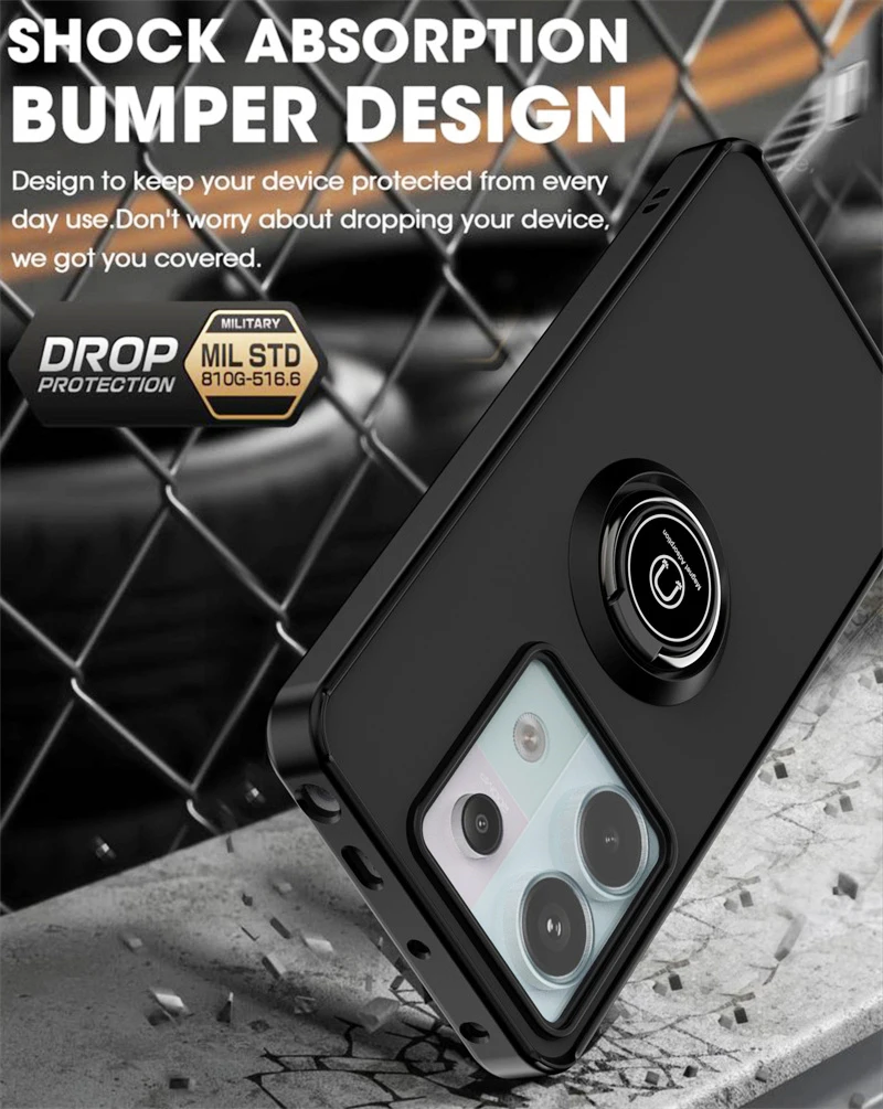 Shockproof Matte Hard Back Cover with Magnetic Ring Holder