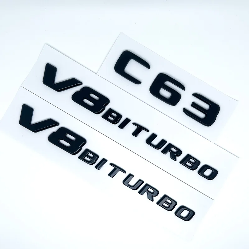 3D 블랙 C63S 로고 레터링 V8 BITURBO 배지 자동차 리어 스타 스티커 트렁크 AMG 엠블럼 (메르세데스 벤츠 AMG W205 C205 악세사리용)