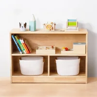 Rubber Wood 3-Compartment Wooden Storage Cabinet, 2-Tier Toy Organizers and Storage, Montessori Shelf for Kids Room, Playroom 1