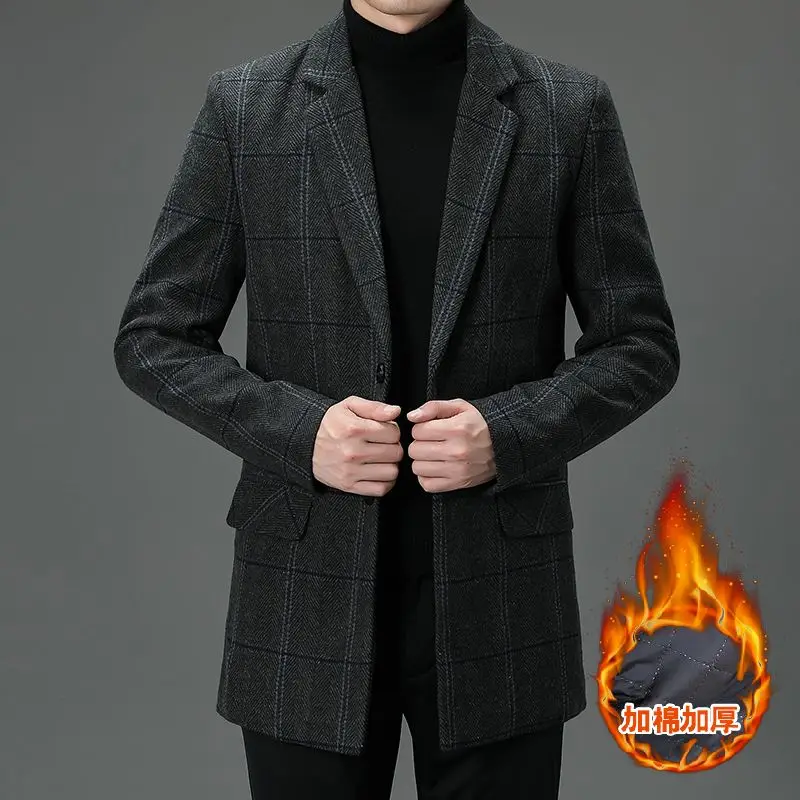 Cappotti di lana scozzesi da uomo invernali di alta qualità Business Casual Cappotto in cotone addensato Capispalla Giacca a vento calda slim fit 2