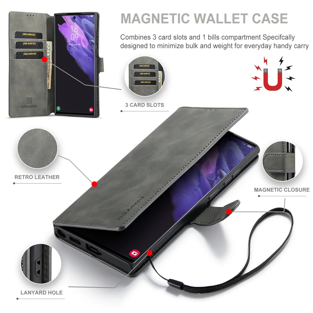 Luxury Retro Leather Wallet Case with Magnetic Clasp Flip Cover