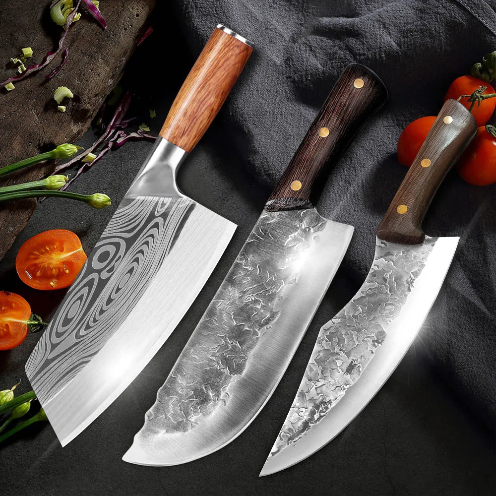 Китайский кованый кухонный нож профессиональный шеф-нож из высокоуглеродистой