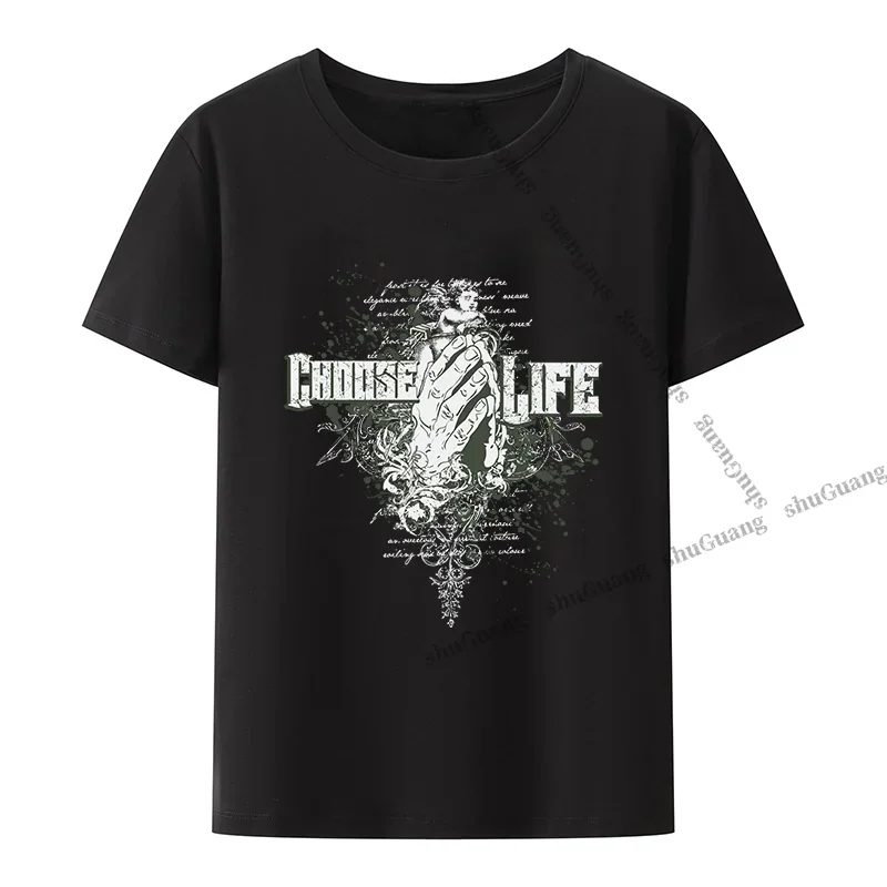 

Футболка с принтом Choose Life, топы для взрослых, летние футболки с коротким рукавом и круглым вырезом в стиле ретро, мужские топы, женская одежда, уличная одежда унисекс