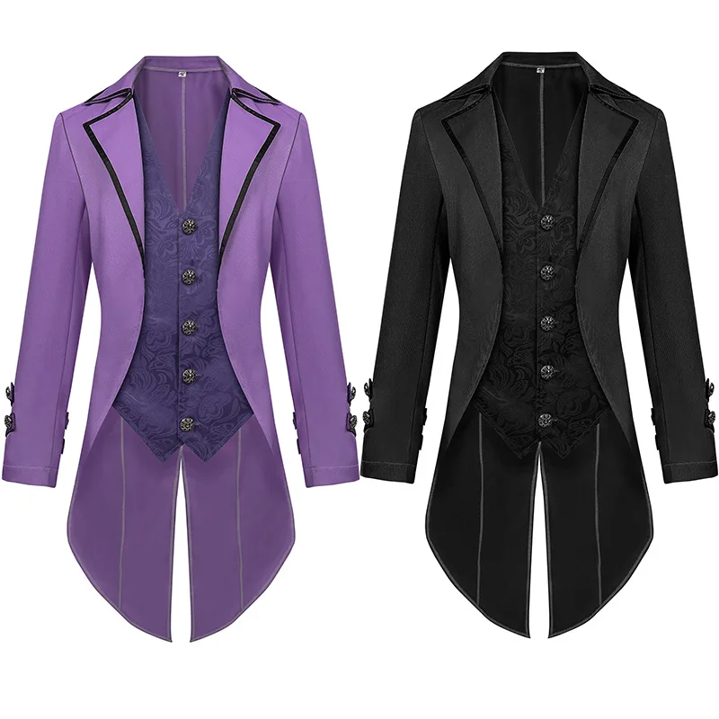 

Adult Halloween Devil Costume Purple Medieval Fake Two Pieces Tuexdo Steampunk Gothic Victorian Prince Edwardian Tailcoat