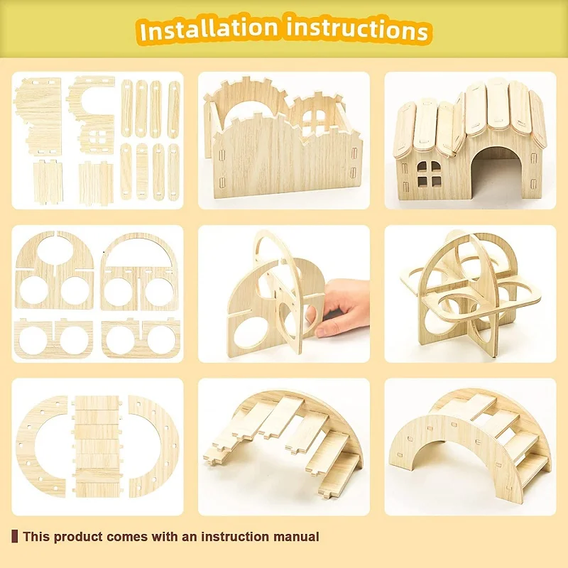 Dwarf Hamster House Diy Hamster Accessories Wooden Gerbil Hideout House And Canary Seesaw Pet Exercise Exercise Toy Set Cage