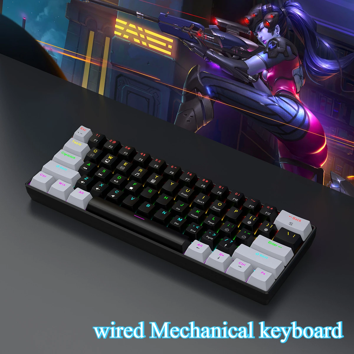 メカニカルキーボードゲーマー 60% ミニ 6 1 キーバックライト付き pc スイッチキーボードポータブル有線かわいいラップトップキーボード teclado mecanico