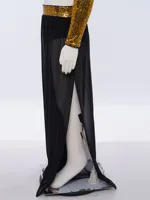 Tenue de danse lyrique moderne pour filles, haut court brillant avec fente latérale, pantalon en mousseline avec culotte intégrée, vêtements de gymnastique et de patinage 4