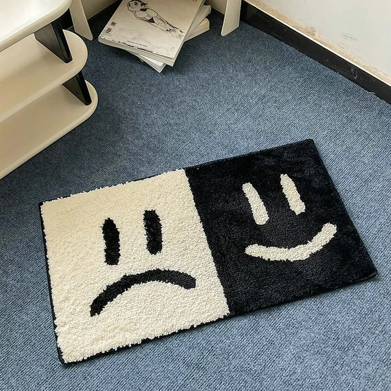 

INS Black White Smiling Face Rug Handmade Soft Tufted Carpet Living Room Bedroom Home Decor Anti-slip Bathroom Floor Mat Doormat