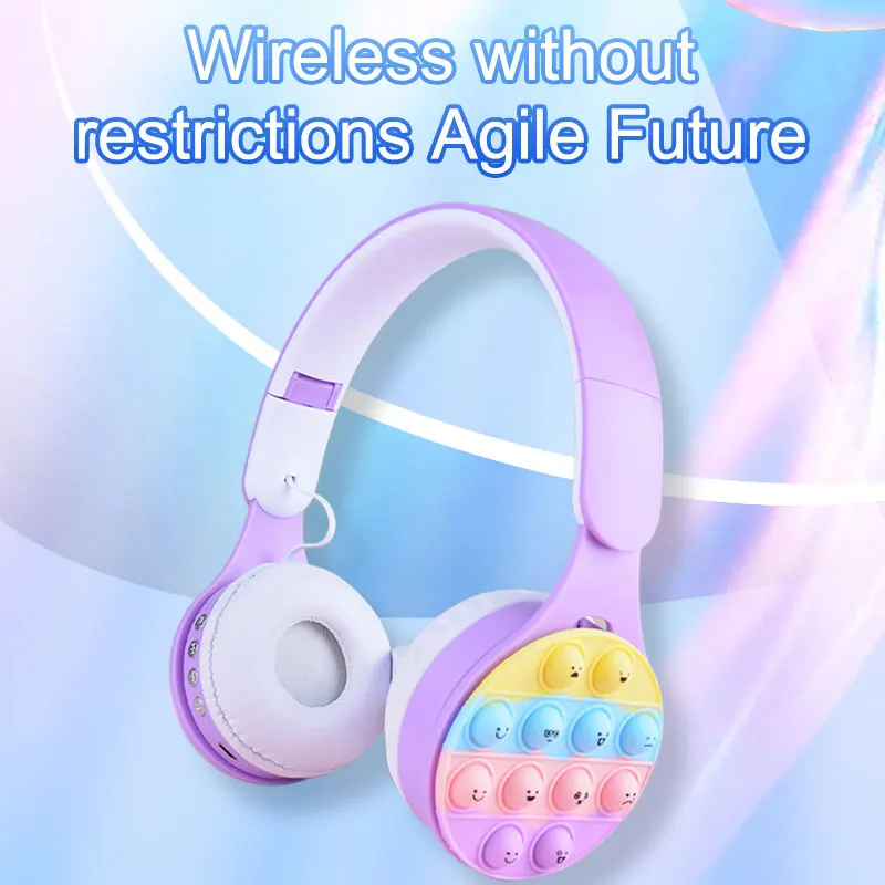 Headworn Rainbow Bubble Wireless Bluetooth S 5.0 Pressure Reducing Cute Foldable With Microphone Card Insertion_voghion.com