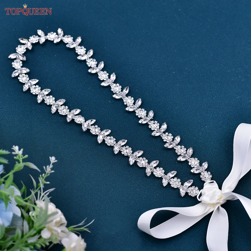 Bridal Waistband TOPQUEEN S440 Thin Bridal Belt Wedding Belt for Bride Dress Women Silver Belts for Dresses Wedding Gown Sash Girls