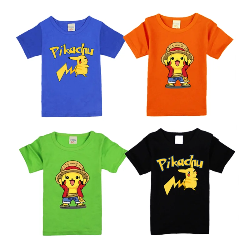 

Pokemon Pikachu Animation Derivatives Peripheral Products T-shirt Kids Boys Girls Cosplay Cotton Casual Clothes Summer Clothing