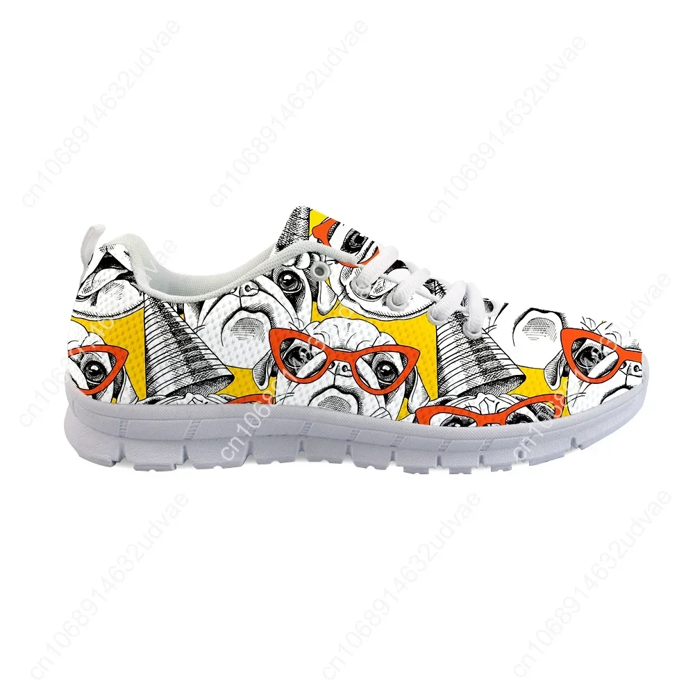 Classic Women's Low Top Walking Shoes Lace Up Casual Sneakers Women Breathable Fashion Pug Print Shoes