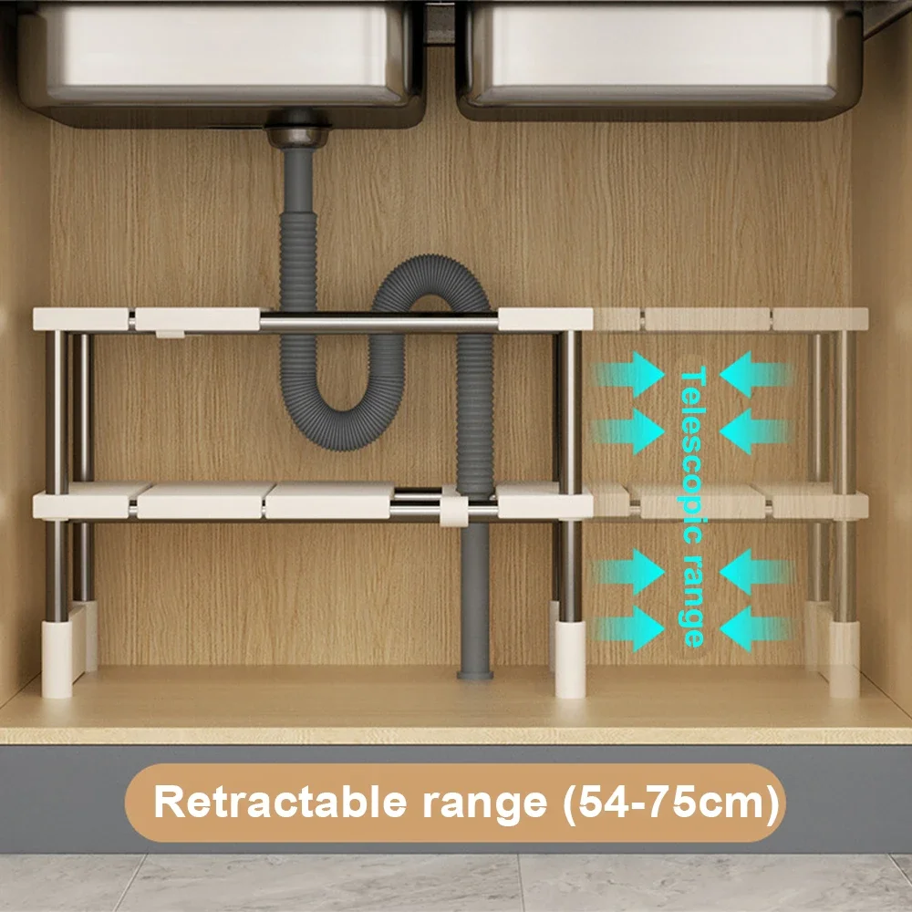 Stackable Storage Rack Wardrobe Layered Partition Rack Closet Sorting Shelves Telescopic Sink Holder Clothing Organizer