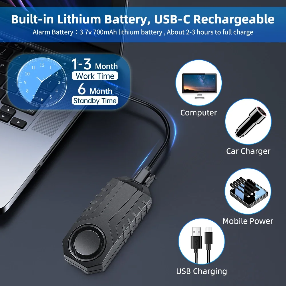 Awapow USB Charge Bicycle Alarm 113dB Remote Control Wireless Bike Vibration Alarm Waterproof Bicycle Anti Theft Safety System 2