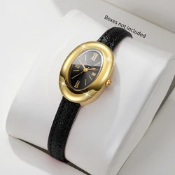 Elegant Oval Dial Women's Quartz Watch with Ultra - thin Leather Strap - Perfect Gift (Black No Box)