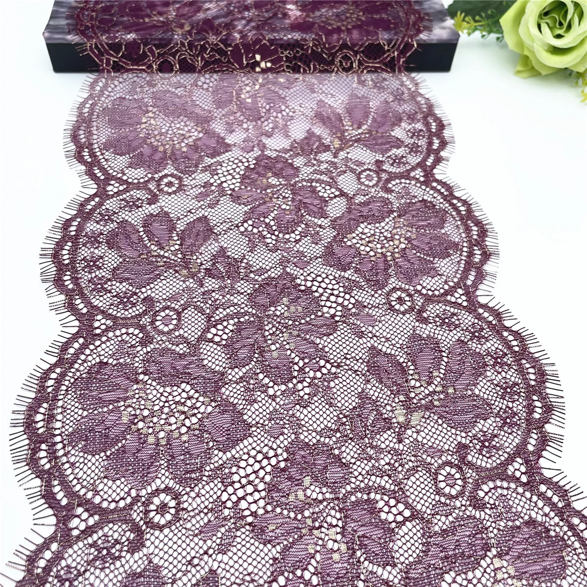 3y/lot Width 9 inch 23cm Burgundy Gold Non-Elastic Eyelash Lace Trim Lingerie Sewing Craft DIY Apparel Fabric Lace Garment Acce 1