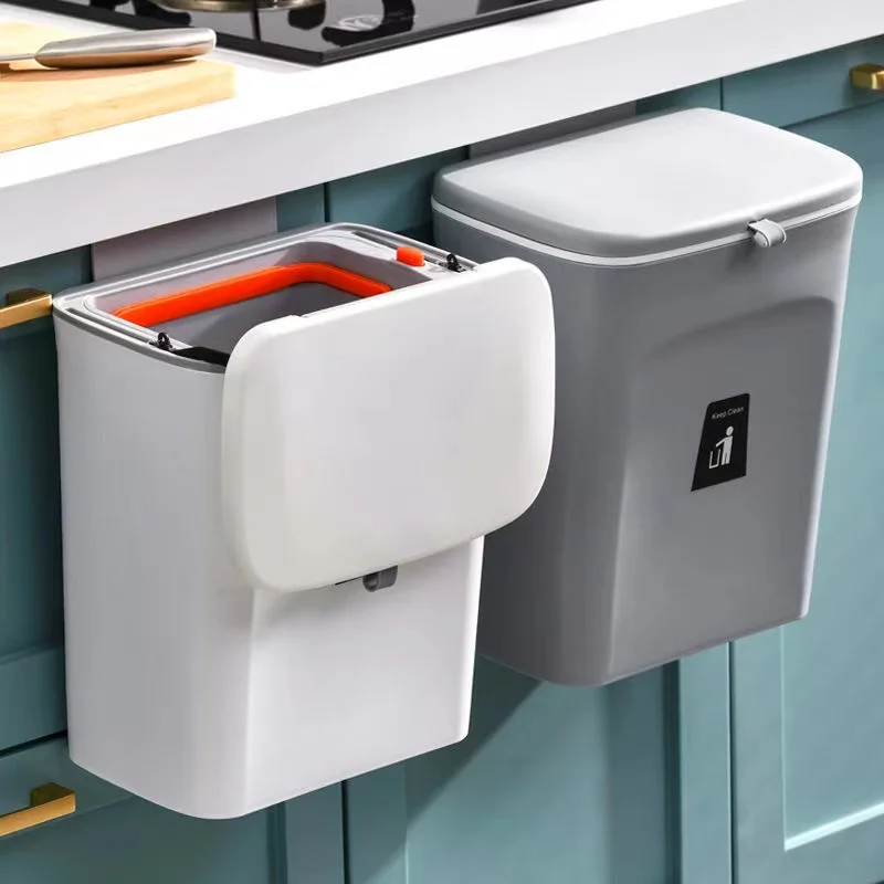 Kitchen Bathroom Toilet Waste Storage with Inner Barrel Wall Mounted Trashcan Cabinet Door Hanging Trash Can trash can