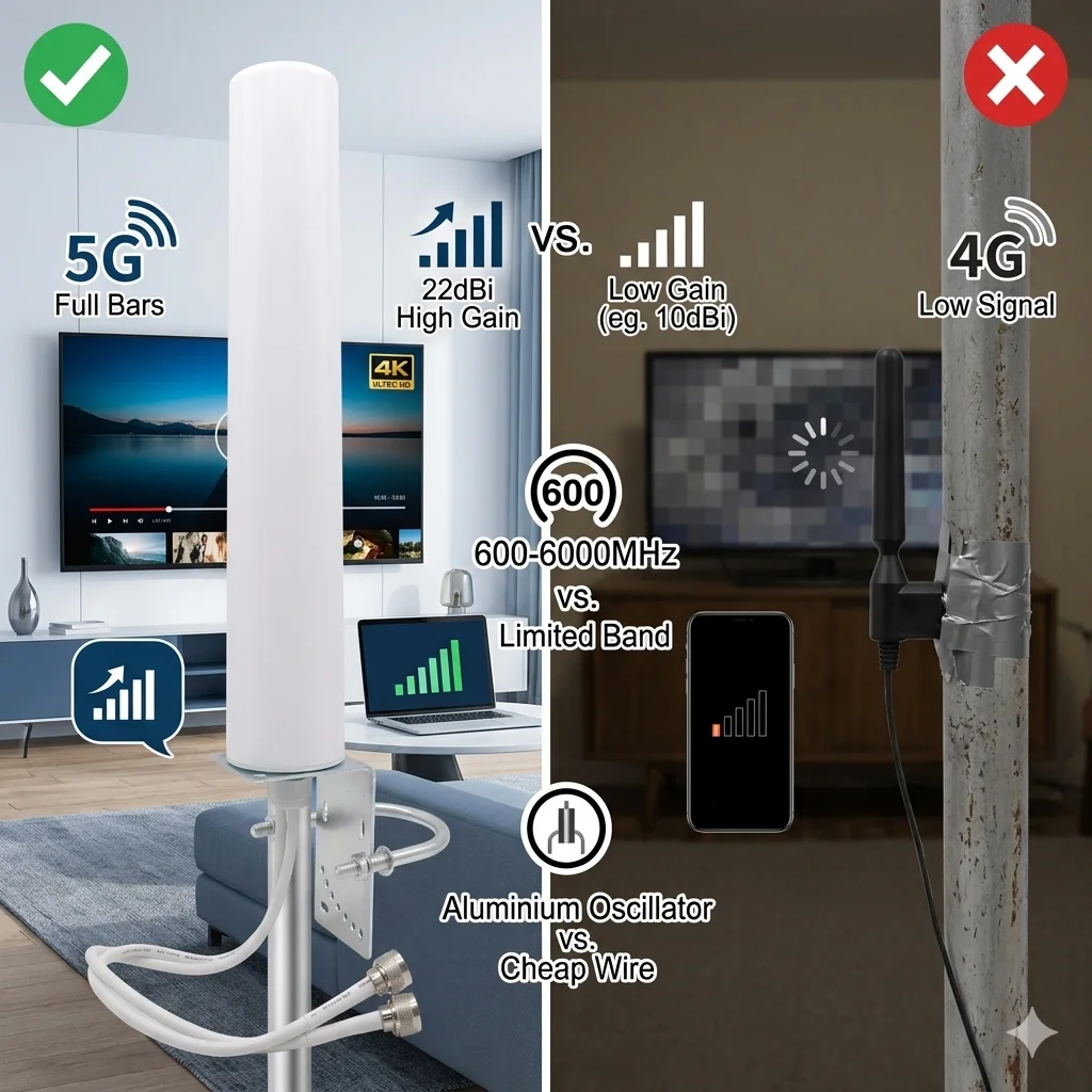 고이득 22dBi 4G/5G 600-6000mhz 광대역 전방향 안테나 IP67 방수 비용 효율적인 신호 증폭 안테나