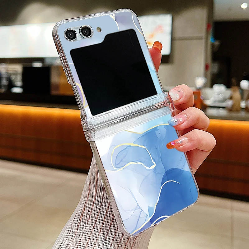 Ink Marble Pattern Transparent Folding Phone Case - Elegant Hard Cover Design