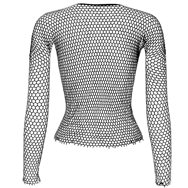 Women Fishnet Mesh Tops 6 Colors Sexy See Through T-Shirt  Skinny Goth Hollow Out Long Sleeve Shirts Crop Top Shirt Streetwear 2