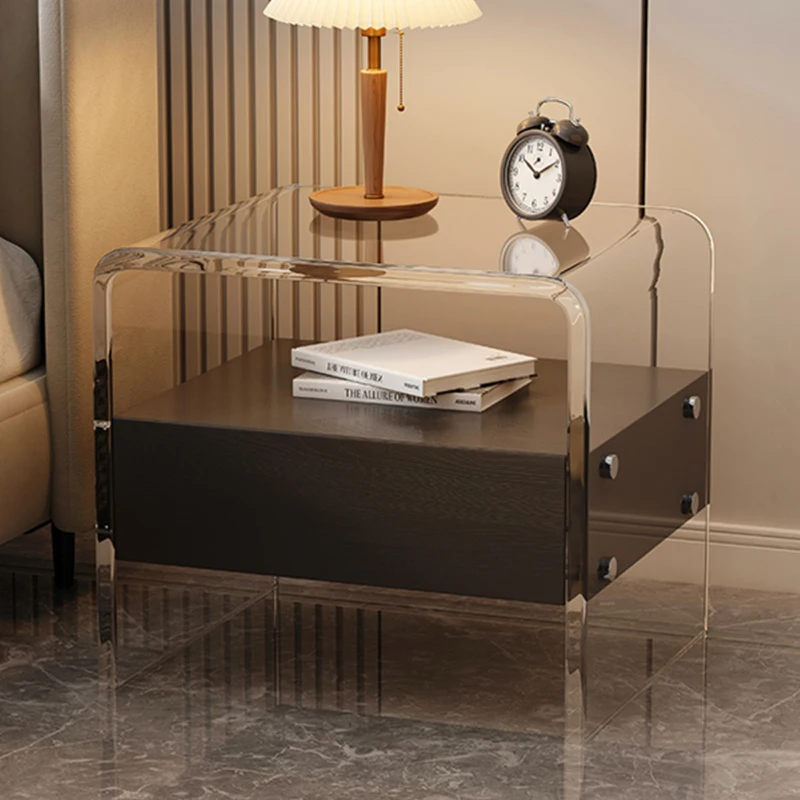 

Acrylic Mid Century Nightstands Modern White Italian Luxury Bedside Table Makeup Transparent Table De Chevet Bedroom Furniture