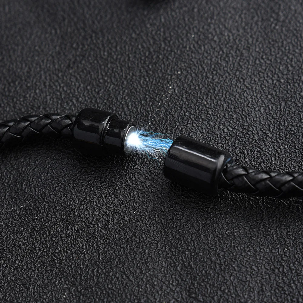 High Quality Leather Bracelet Lava Chakra Stone Beads Black Tiger Eye Bracelets Magnetic Buckle Bangles Braid Rope Chain for Men 4