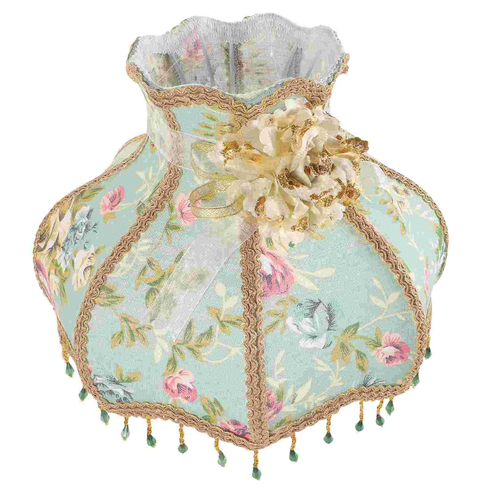 

Vintage Fabric Lamp Shade E27 Royal Scallop Bell Lampshade Replacement Lace Floral Beaded Light Shade Table Beside