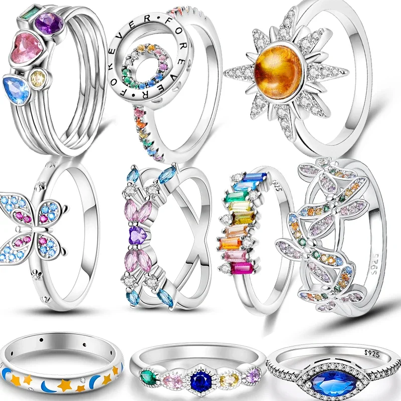 Sterling Silver 925 Rings for Women Sparkling Head Princess Flower Ring Daisy Rings Original Festival Jewelry Gift silver rings