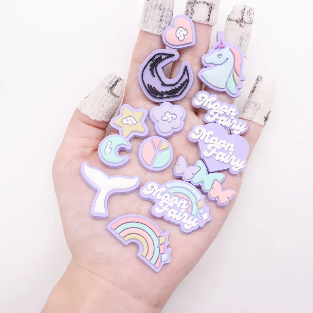 

1Pcs Rainbow Unicorn Star Moon PVC Garden Shoes Charms Buckle Clog Accessories DIY Croc Jibz Sandals Shoe Decoration Ornament