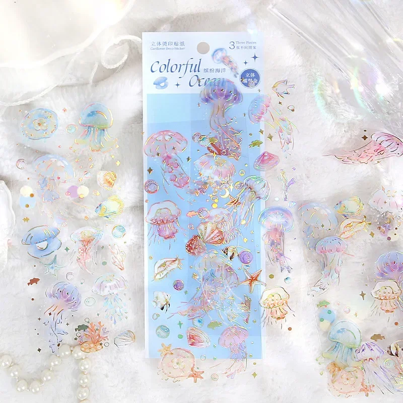 

3pcs Kawaii Feather Dragonfly Bird Jellyfish Decorative Stickers Scrapbooking Material Label Diary Phone Journal Planner Decals