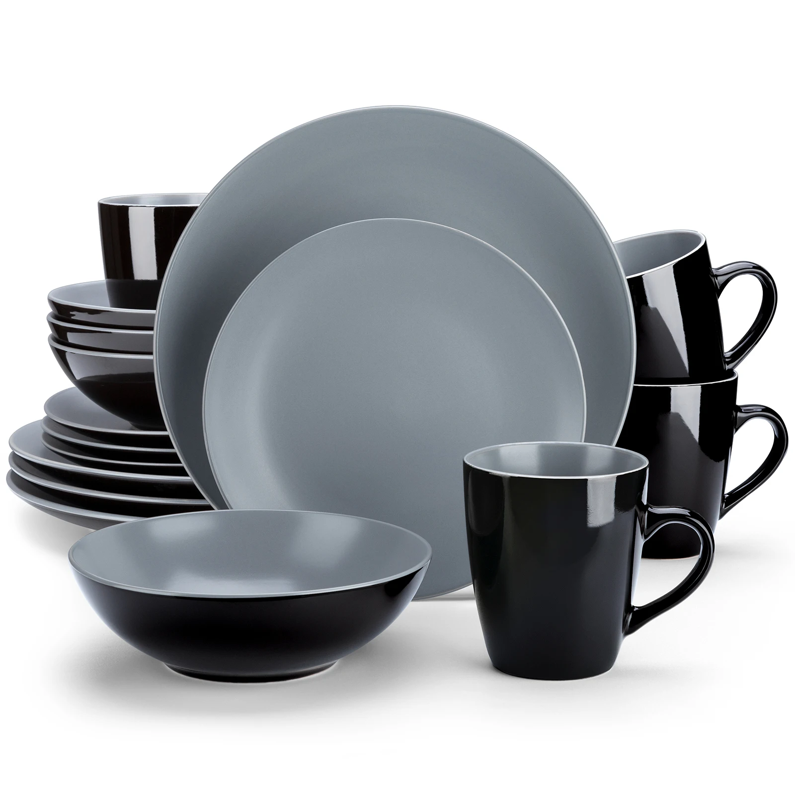 Vancasso Dinnerware Sets, Stoneware Dinner Set for 8, 32-Piece Round Dark  Grey, Series SESAM 