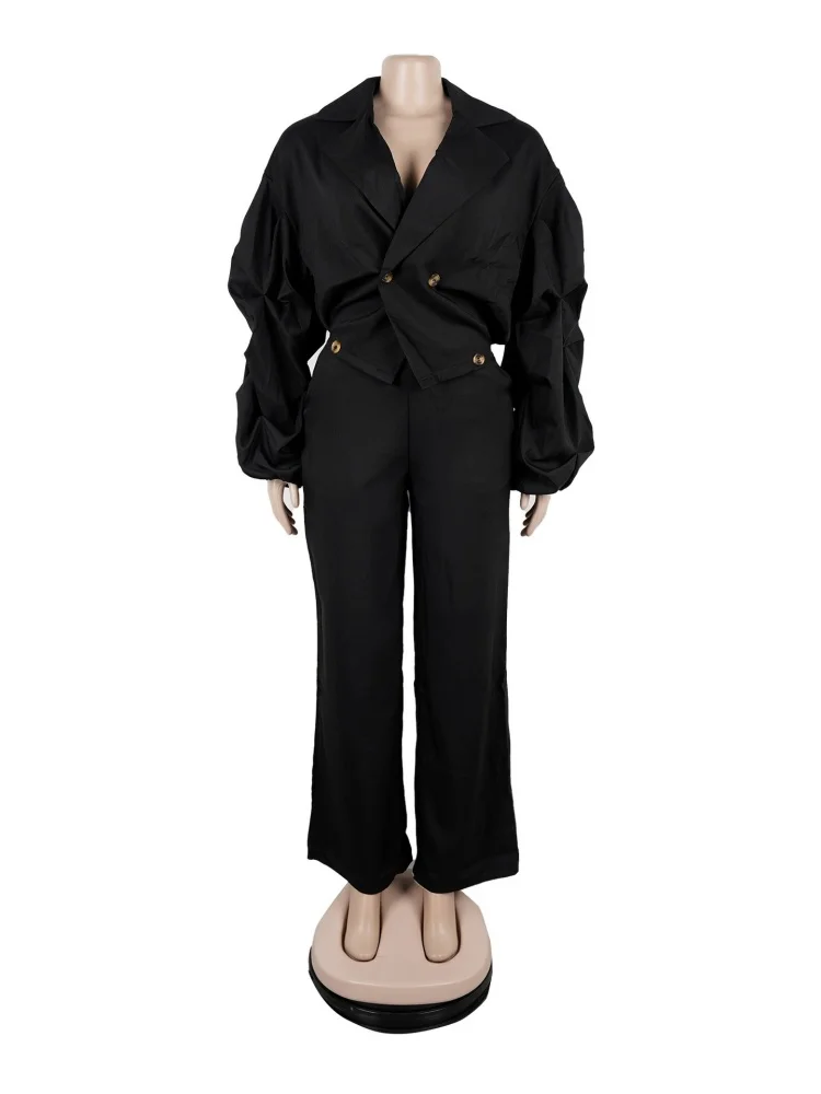 Wmstar Two Piece Set Women Wholesale Pairs European American Commuter Casual Trousers with Large Lapels Pleated Sleeves 2025