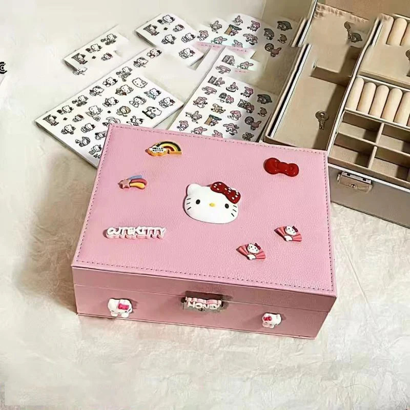 

Cute Sanrio Jewelry Box Cinnamoroll Kuromi Hairpin Storage Box Jewelry Gift Box Large Capacity Portable Creative Birthday Gift