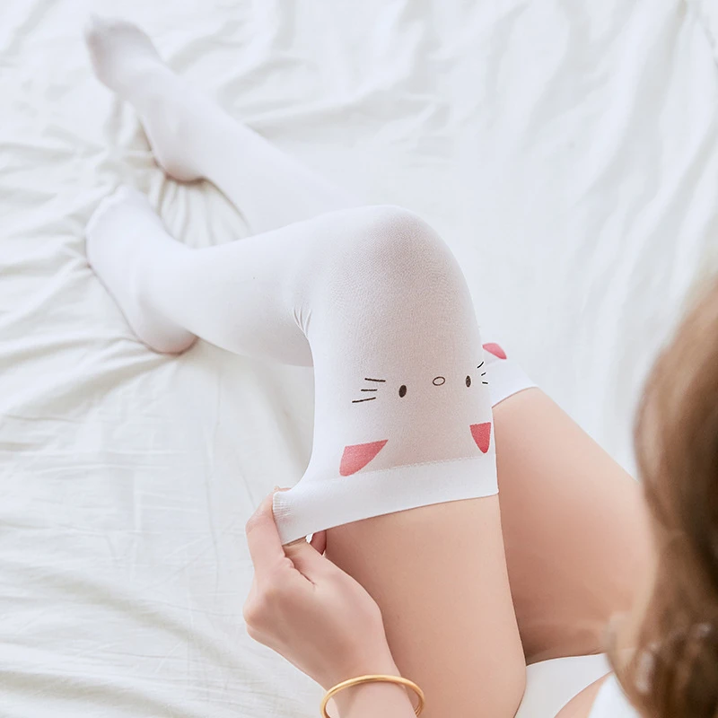 

Cute Cat Long Tube Sexy Stockings White Over The Knee Anime Two-dimensional Velvet Japanese Printed Thigh Socks for Girl Women