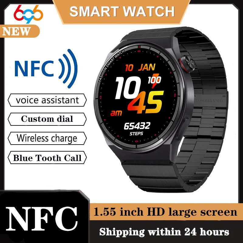 

New 1.55" Men Blue Tooth Call NFC Smartwatch Wireless Charging AI Voice Assistant Heart Rate Sports Fitness Music Smart Watch