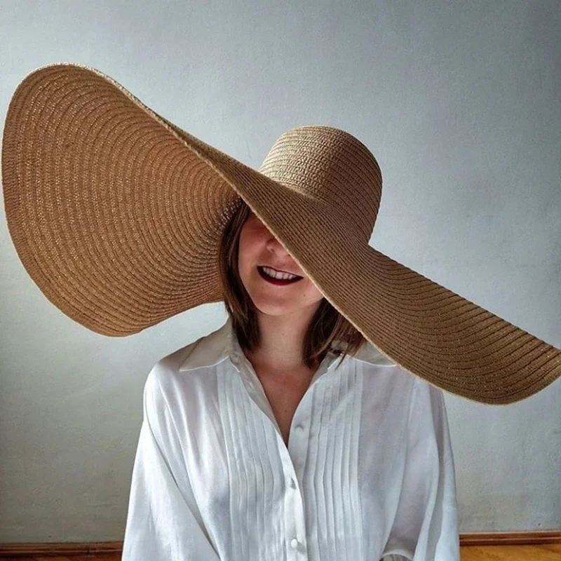 

Foldable Women Oversized Floppy Straw Hat 70cm Diameter Large Brim Summer Sun Hats Panama Travel Beach Hat Wholesale