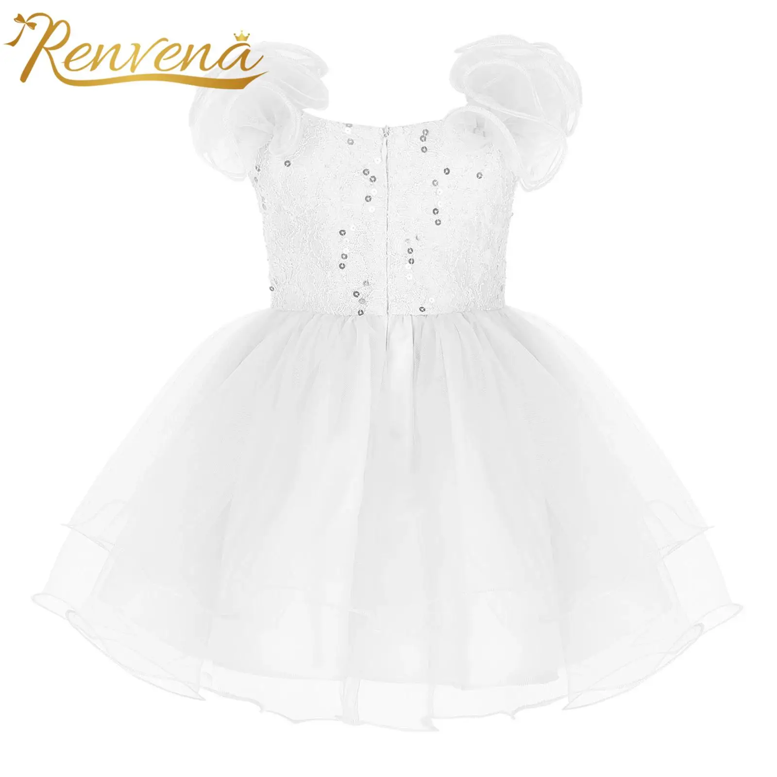 

Infants Shiny Lace Tulle Party Gowns Baby Girls Ruffled Christening Dress Toddlers Dress for Birthday First Communion Vestido