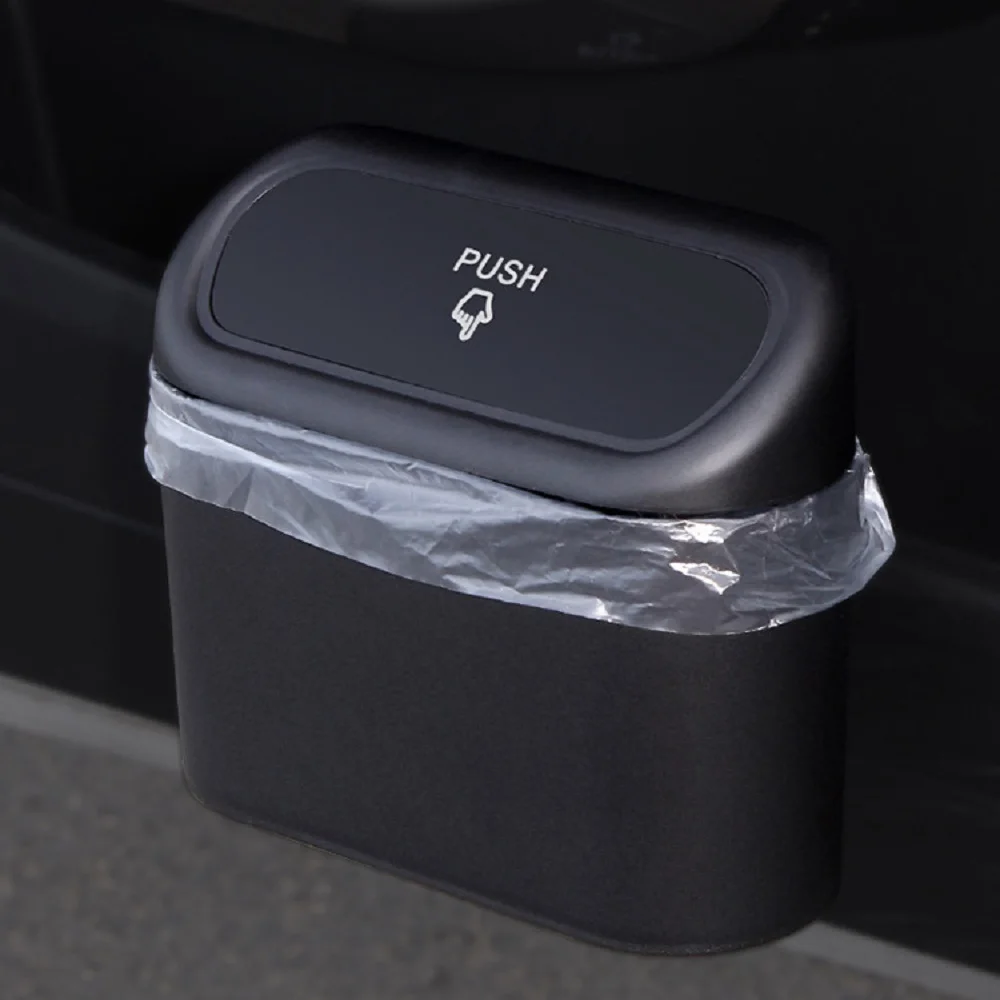 Hanging Car Trash Can Vehicle Garbage Dust Case Storage Box ABS Square Pressing Trash Bin Auto Interior Accessories For Car For Car Trash Can