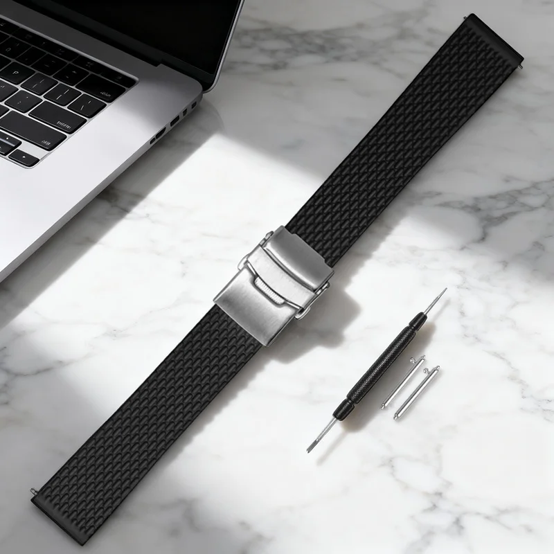 Eco-Friendly Quick-Release Double-Button Folding Silicone Sports Watch Strap