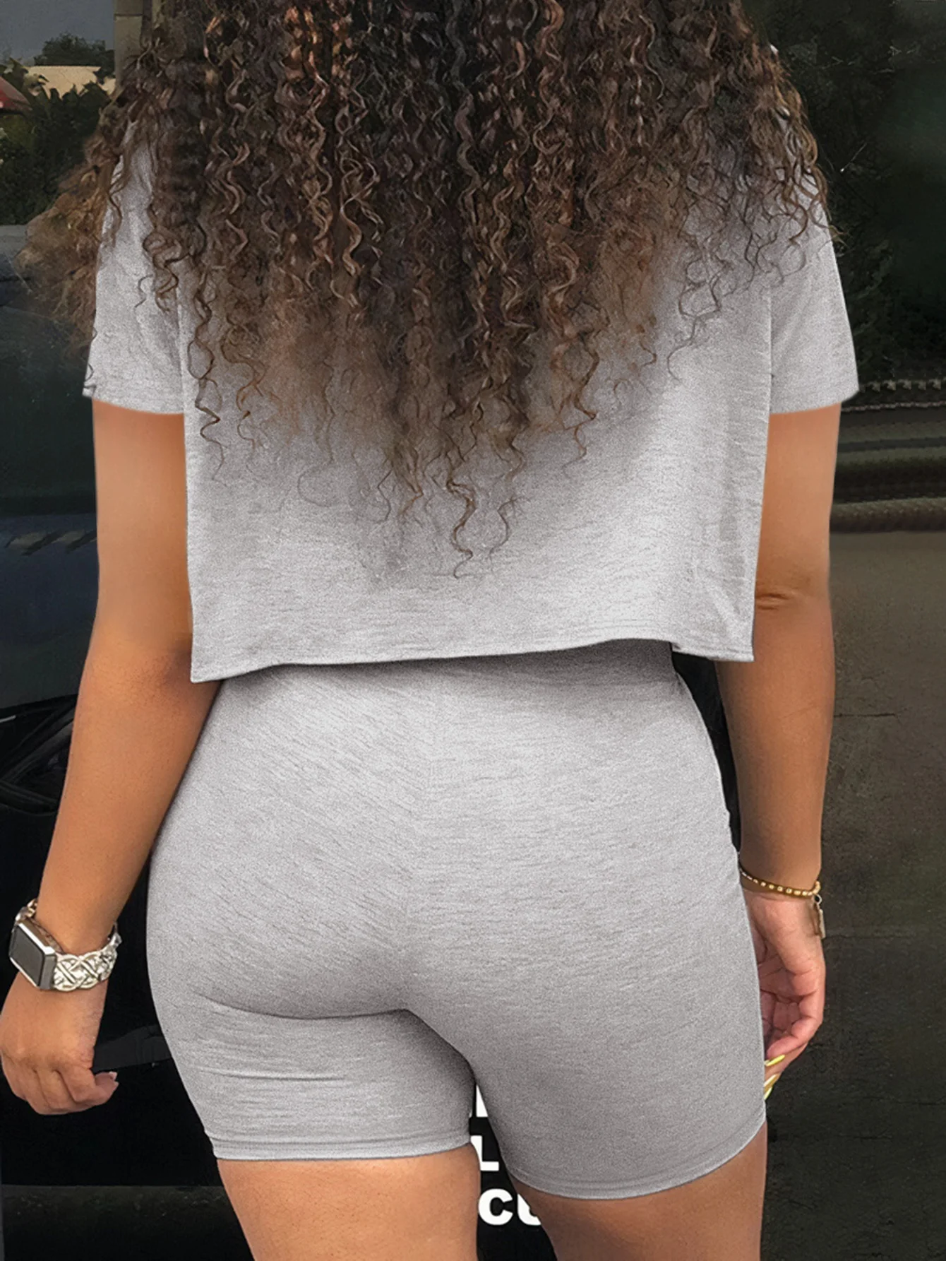 LW Plus Size Trendy two-piece set Heart Print Front Split Shorts Set casual short sleeved T-shirt and drawstring shorts set