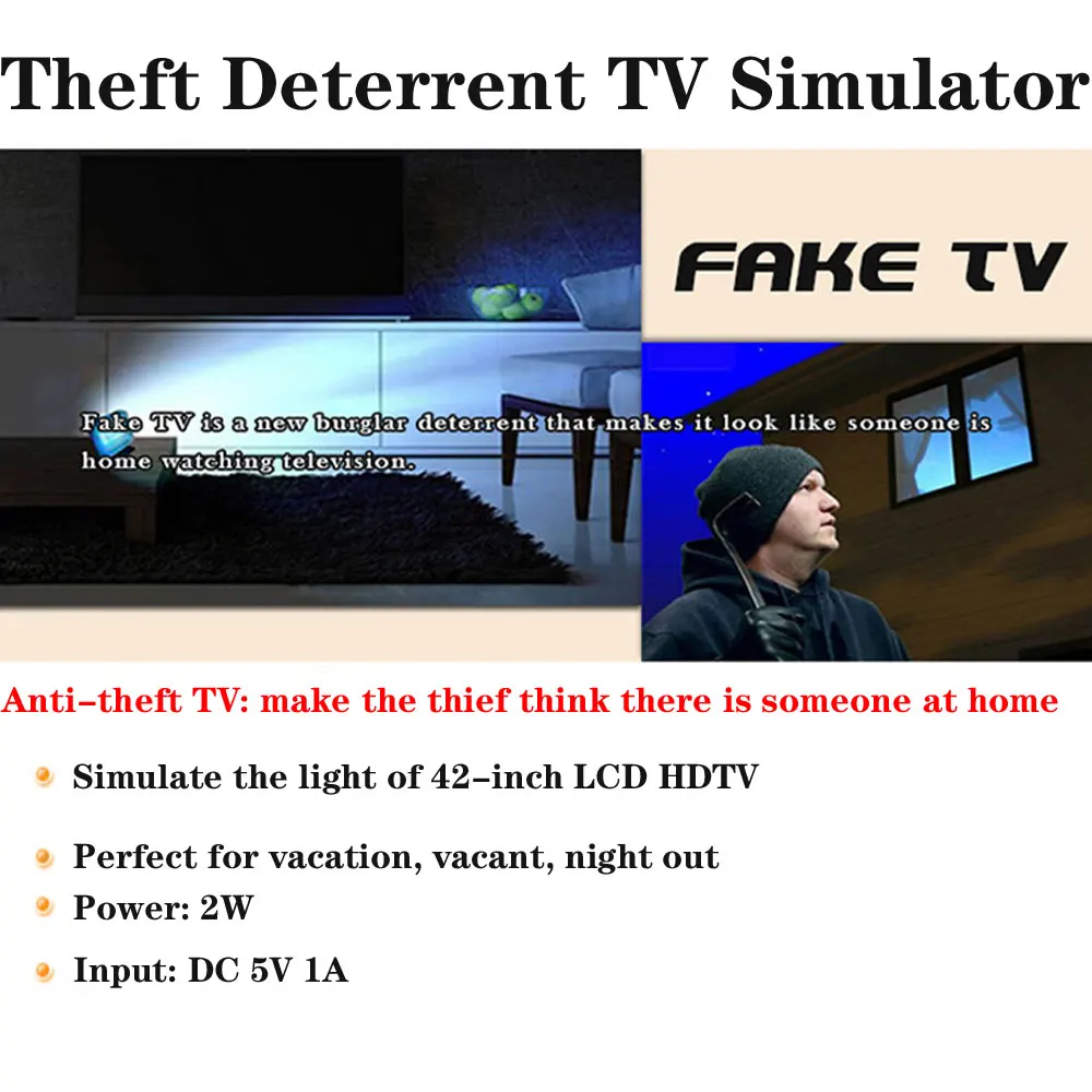 Anti-Theft TV Simulator USB LED TV Simulator Light 2W Fake TV 5V1A Low-Power Hom