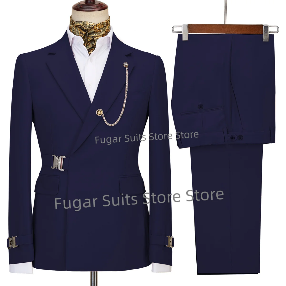 Elegant Navy Blue Wedding Suits For Men Slim Fit  Notched Lapel Groom Formal Tuxedo2Pieces Sets Luxuly Male Blazer Costume Homme