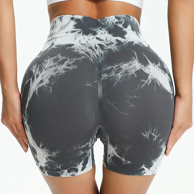 Seamless Tie Dye Yoga Sports Shorts Women Gym Tights Leggings Fitness High Waist Short Pants Female Running Workout Clothes