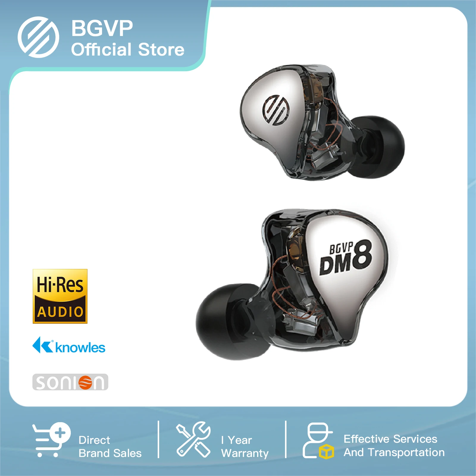 

BGVP DM8 In-Ear Monitors Earphone 8BA Knoweles&Sonion Balanced Armature IEM HiFi Headset With MMCX Interface Support Customized