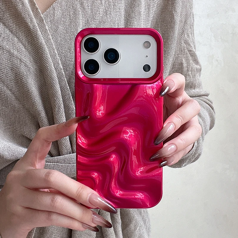 Elegant 3D Glossy Wine Red Wavy Texture Phone Case