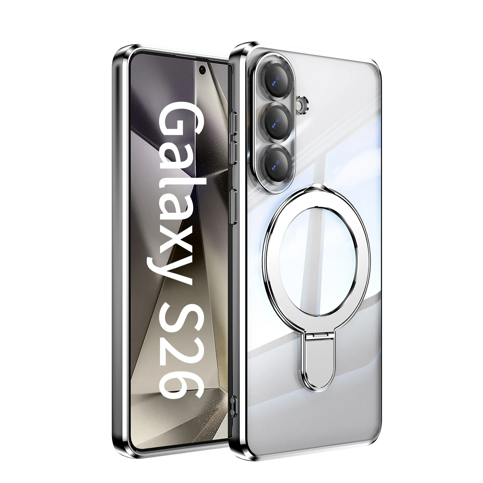 360° Rotating Magnetic Phone Case with Transparent Acrylic Cover and Metal Lens Protection