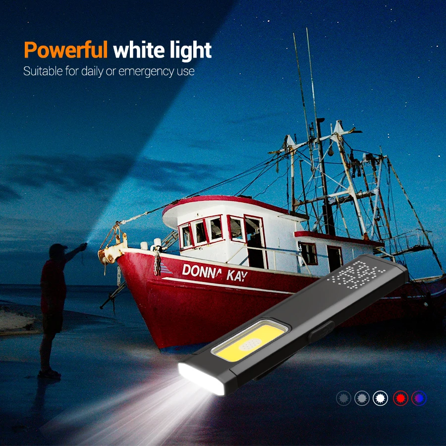 10W LED 키체인 플래시라이트 USB-C 충전식 600루멘 휴대용 미니 토치 라이트 포켓 랜턴 플러드 작업등 자석 포함