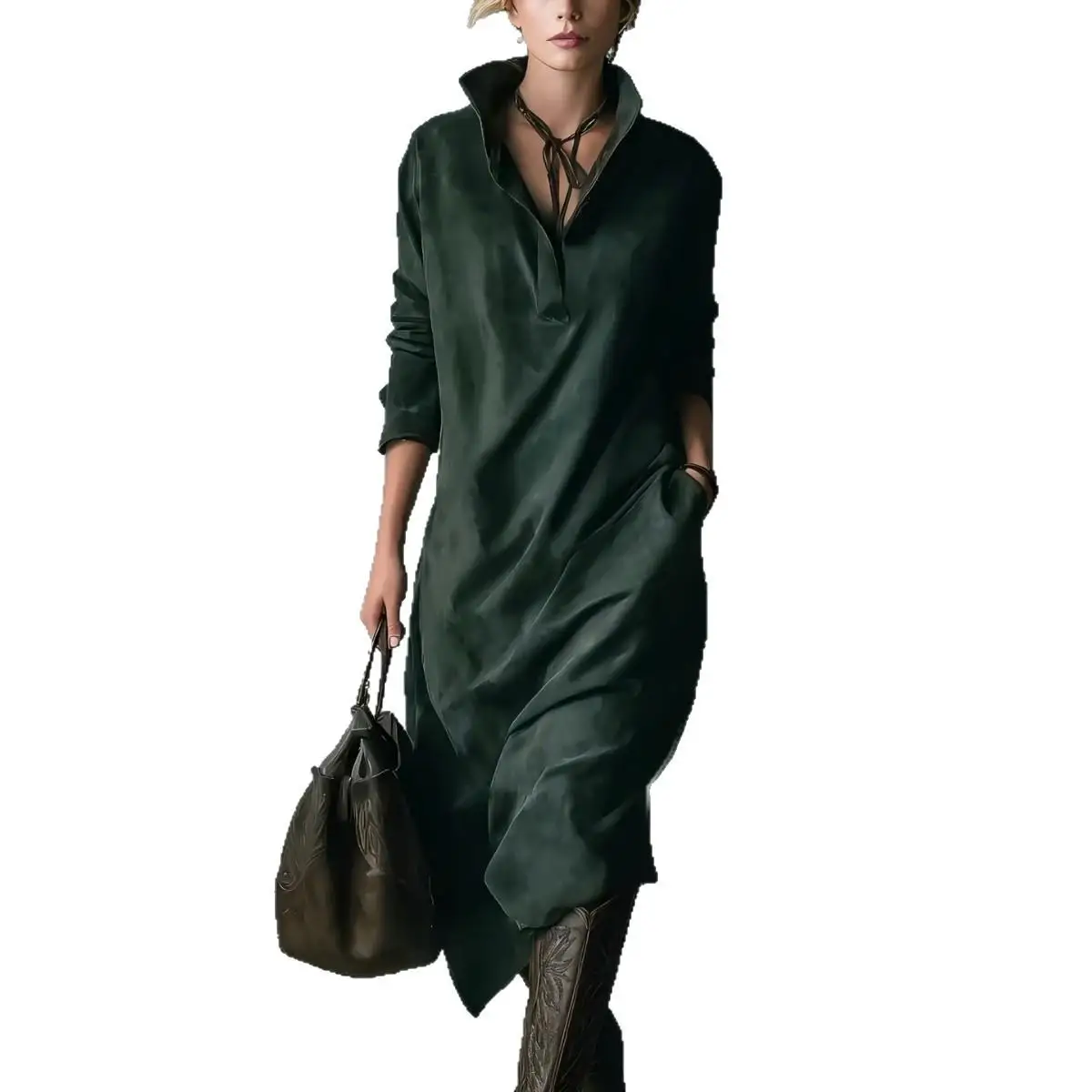 Suede New Dress Pocket Loose Long Casual Dress Solid Color Midi Relaxed Fit Dresses Female Clothing Autumn Winter Dresses 8 Sf17211f140ed4c19b6b6d4c8bdf80ca8N