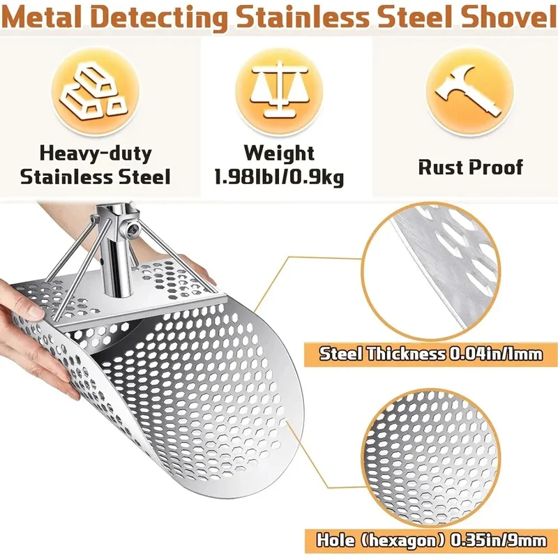 Metal Detector Sand Scoops Beach Stainless Shovel Treasure Detecting Hunting Stainless Steel Hex Gold Digging Filter Tool